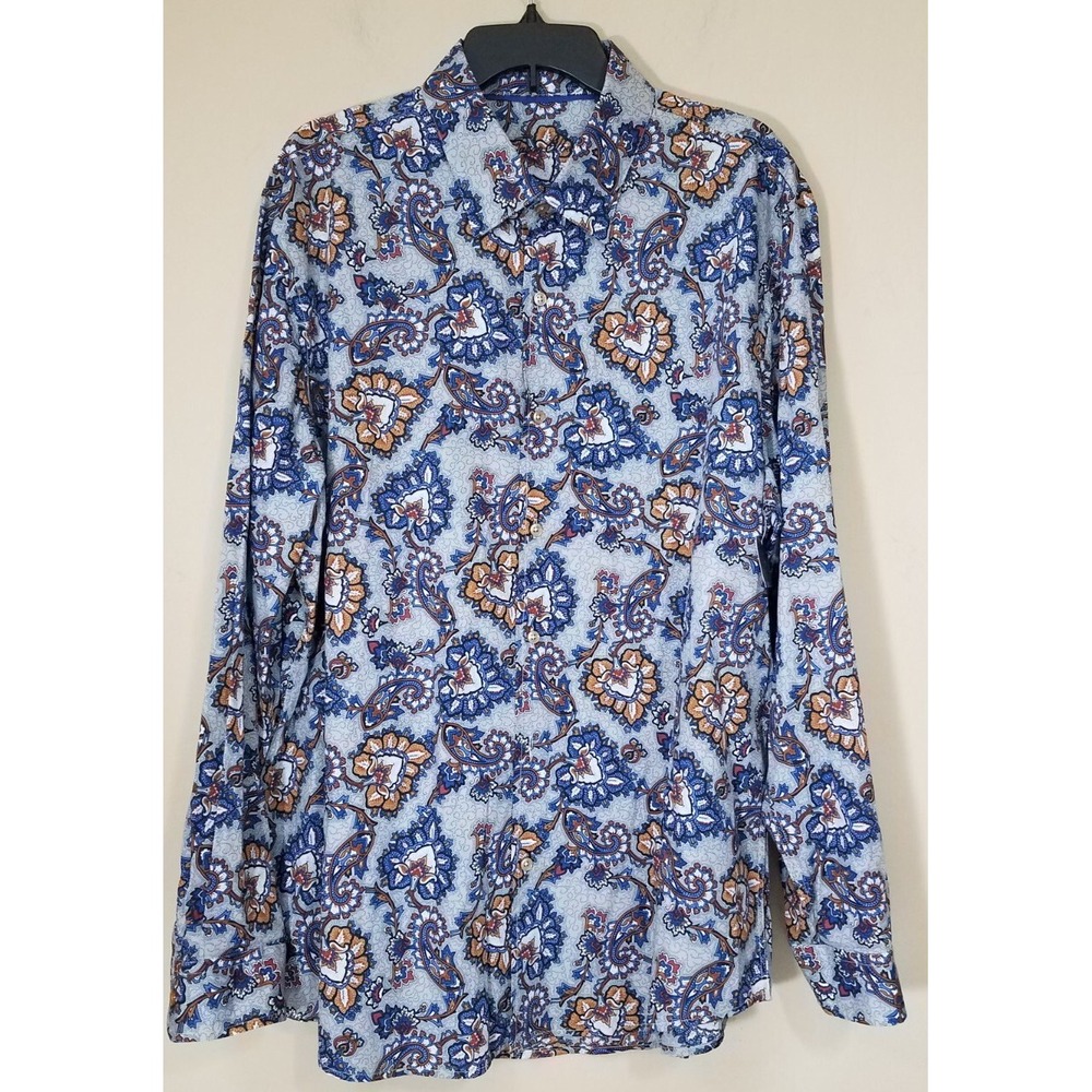 Tasso Elba Men Shirt Long Sleeve Button Up Paisley Casual Size XXL Gray Blue NEW